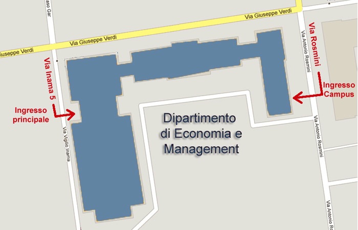 Mappa per raggiungere il Dipartimento di Economia e Management